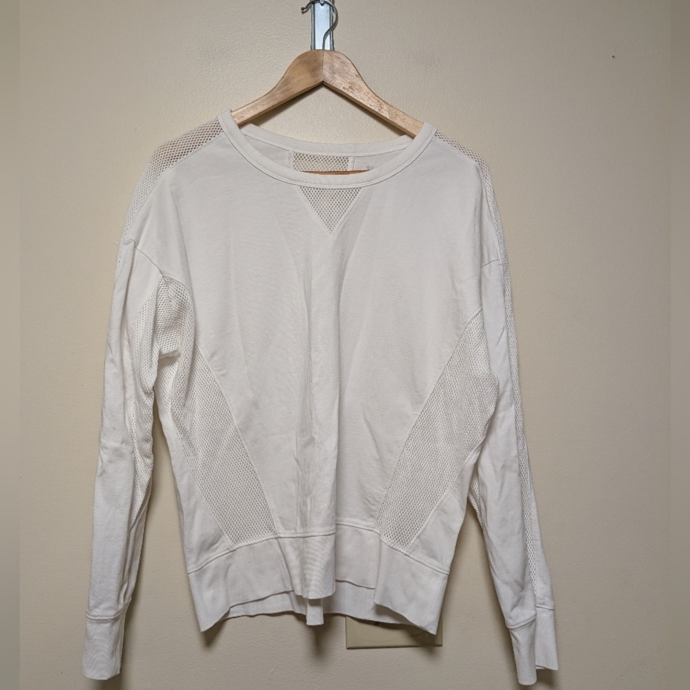 Athleta White Long Sleeve Mesh-Panel Top Size L |